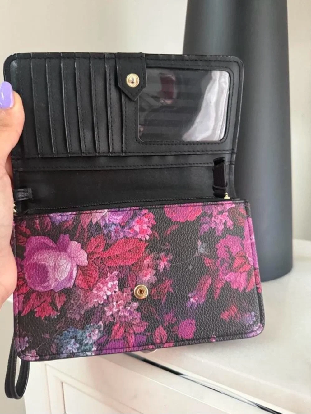 Victoria's Secret Floral Foldover Wallet - Pink/Black
